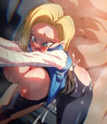 1boy1girl android_18 blonde blonde_female blonde_hair blonde_hair_female blue_eyes blue_eyes_female cameltoe cleavage curvy dragon_ball erect_nipples female gigantic_breasts huge_areolae huge_ass puffy_nipples rom short_hair short_hair_female thick_lips voluptuous wide_hips yellow_hair