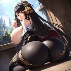 1girls ai_generated ass ass_focus cleavage female_only glasses huge_ass huge_breasts inquiseisenhorn original_character pussy_visible_through_clothes sideboob tight_clothing