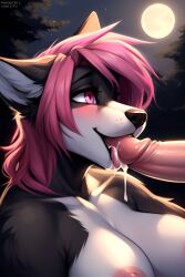 absurd_res ai_generated anthro breasts fellatio female furrtastic furry licking_penis male night night_sky nipples penis pink_hair short_hair sky tagme tree trees