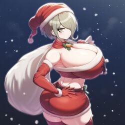 1girls abs ai_generated bell big_ass big_breasts christmas christmas_outfit curvy danganronpa huge_breasts massive_ass new_danganronpa_v3 santa_costume self_upload solo toujou_kirumi voluptuous voluptuous_female