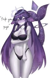 1girl 1girls artist_request big_breasts bikini grey_skin halo indie_virtual_youtuber large_breasts megalodon_(vtuber) pout purple_eyes purple_hair shark_girl shark_tail solo solo_female solo_focus virtual_youtuber