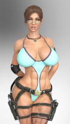 3d bimbo braid brown_eyes brown_hair busty call_of_duty crwatcher female female_focus female_only hourglass_figure lara_croft lara_croft_(cod) long_hair swimsuit tagme thong tomb_raider wide_hips