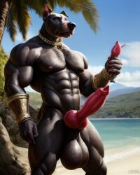 ai_generated anthro anthrofied canid canine canine_genitalia canine_penis canis domestic_dog humanoid knot male monster monster_cock muscles muscular muscular_male pitbull solo