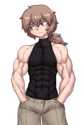 abs androgynous black_shirt brown_eyes brown_hair muscular_arms muscular_male no_visible_genitalia pecs sheepapp tight_clothing