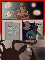 anal anal_sex anthro antlers anus ass balls bambi bambi_(character) bambi_(film) bathroom bed bedroom bell bell_collar bell_harness blurred_background brown_body christmas clothing collar comic deer dialogue digital_media_(artwork) disney dustin_c english_text erection father_(lore) furniture gay gay_sex genitals green_eyes group hair hand_on_penis hand_on_shoulder harness hi_res holidays hooves horn humanoid_genitalia humanoid_penis inside jingle_bell jingle_bell_harness jockstrap leash leash_pull leashed_collar looking_at_another looking_at_viewer male male/male male_penetrated male_penetrating male_penetrating_male mammal motion_lines muscular muscular_anthro muscular_male nude open_mouth parent_(lore) pecs penetration penile penile_penetration penis penis_in_ass red_nose ring ronno scut_tail sex short_tail simple_background smile speech_bubble tail teeth text the_great_prince_of_the_forest tongue trio underwear