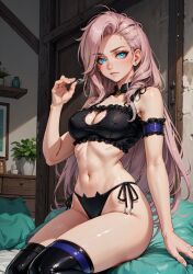 ai_generated big_breasts blue_eyes blush cat_lingerie choker high_heels innocent kneeling league_of_legends long_hair pink_hair seraphine_(league_of_legends) tagme thick_thighs wardens