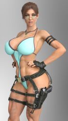 3d bimbo braid brown_eyes brown_hair busty call_of_duty crwatcher female female_focus female_only hourglass_figure lara_croft lara_croft_(cod) long_hair swimsuit tagme thong tomb_raider wide_hips