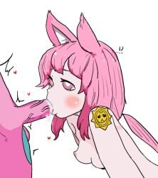 blowjob blush cat_ears crazy_diamond cum_in_mouth heart killer_queen pink_eyes_female pink_hair rule_63 sex small_breasts tears tears_in_eyes trembling white_background
