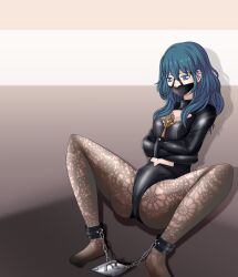 1girls arms_under_breasts ass bare_midriff big_ass blue_eyes bondage bound bound_legs bound_wrists brown_hair byleth_(fire_emblem) byleth_(fire_emblem)_(female) chains crossed_arms falalalalalalal female female_only femsub fire_emblem fire_emblem:_three_houses fully_clothed gag harness_gag leggings_down long_hair midriff nintendo pantyhose restrained shorts sitting small_breasts solo spread_legs straitjacket teal_eyes