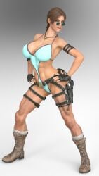 3d bimbo braid brown_eyes brown_hair busty call_of_duty crwatcher female female_focus female_only hourglass_figure lara_croft lara_croft_(cod) long_hair swimsuit thong tomb_raider wide_hips