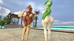 2girls 3d furry gardevoir huge_ass huge_breasts lopunny nintendo only_female pokemon pokemon_(species) sfm silverade55 source_filmmaker teasing