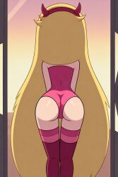 1girls ai_generated ass blonde_hair female from_behind long_hair meikerai3d pink_lingerie pov red_horn solo star_butterfly star_vs_the_forces_of_evil