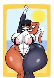 anthro beach big_breasts feline fortnite gatofashado meow_skulls_(fortnite) solo thick_thighs thong_bikini