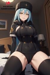 ai_generated big_breasts blue_eyes blush blush blush_lines breasts cameltoe cosplay fit fit_female glowing_eyes golden_eyes hat huge_breasts kolin large_breasts lewdcreationsai looking_at_viewer panties rimuru_tempest russian smirk smirking spread_legs stable_diffusion street_fighter street_fighter_6 street_fighter_v that_time_i_got_reincarnated_as_a_slime thigh_highs thighhighs thighs ushanka yellow_eyes