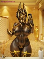 1girls 2023 3d absurd_res ankh anthro anthro_only anubian_jackal anubis anubis_(bom39) arm_markings arm_wraps armlet artist_name bathroom big_breasts biped black_body black_hair black_nails black_nose black_sclera bom39 breasts canid canine canis chain_jewelry chains claws colored_nails digital_media_(artwork) egyptian exposure_variation eye_of_horus female finger_claws finger_ring floppyhuman genitals glistening glistening_breasts gold_(metal) gold_chain gold_jewelry gold_markings hair hi_res hieroglyphics holding_object holding_phone huge_breasts inside jackal jewelry leg_markings light lighting mammal markings mask nails navel nipples nude phone portrait pubic_tattoo pupils pussy selfie slit_pupils solo thick_thighs thigh_markings three-quarter_portrait three-quarter_view wide_hips wraps yellow_eyes