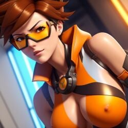 ai_generated big_breasts breasts cleavage erect_nipples exe56 nipples overwatch overwatch_2 tracer