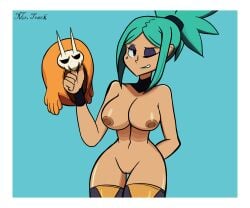 ass blue_eyes blue_hair breasts cerebella skullgirls vagina vice-versa