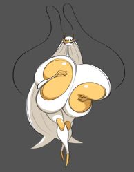 female full_body gigantic_breasts hi_res huge_areolae long_hair looking_at_viewer nipples nsfwoaf nude pheromosa pokemon pokemon_(species) red_eyes simple_background thick_thighs white_hair