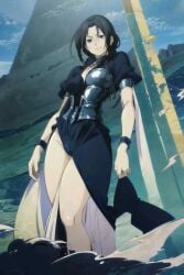 1girls ai_generated black_dress black_eyes black_hair breasts female goth human long_hair no_canon pale-skinned_female pale_skin pandora pussy pussy_visible_through_clothes saint_seiya:_the_lost_canvas specters spinoff vagina villainess