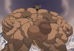 1boy avatar_legends balls bara beard big_muscles big_pecs big_penis facial_hair flaccid gay human low-angle_view male male_only muscles muscular nude penis remert solo solo_male the_legend_of_korra tonraq water_tribe worm's-eye_view