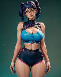 1girls 2023 2023s ai_generated belly_button big_breasts bike_shorts black_shorts blue_clothing blue_nail_polish blue_nails breasts clothed clothing crystal_(fortnite) dark_blue_hair detailed epic_games eyebrows eyelashes female female_focus female_only fortnite fortnite:_battle_royale fr34ky glasses green_background green_eyes hair huge_breasts human human_female human_focus human_only light-skinned_female light_skin looking_at_viewer navel painted_nails scuba_crystal_(fortnite) shorts simple_background solo solo_female solo_focus sports_shorts standing thick_thighs thigh_highs thighs three_tone_clothing twintails wide_hips