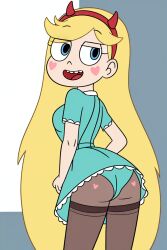 ai_generated ass blue_eyes breasts fake_horns heart long_hair meikerai3d panties pantyhose smile star_butterfly star_vs_the_forces_of_evil