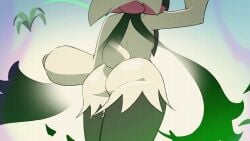 ambiguous_gender animated anthro ass breasts bubble_ass bubble_butt digital_media_(artwork) felid feline feliscede fur generation_9_pokemon green_body green_fur mammal meowscarada nintendo pokemon pokemon_(species) pokemon_sv simple_background solo tail