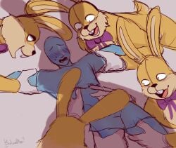 ambiguous_gender anthro dark_deception dark_deception:_chapter_4 joy_joy_gang lucky_the_rabbit mascot_mayhem notmacoffy rabbit rabbit_boy rabbit_ears rabbit_humanoid y/n