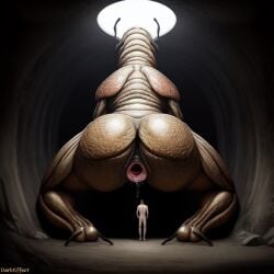 1boy1girl ai_generated butt cave cloaca darkeffect giant_monster human hyper_cloaca imminent_vore larger_female monster nightmare_fuel nude rear_view unusual_anatomy wide_hips