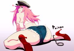 1girls ass big_ass big_breasts blue_eyes blue_shorts booty_shorts breasts capcom female female_only final_fight footwear hair handcuffs hat headwear heart heels hibaneim high_heels huge_ass long_hair looking_back pink_hair poison_(final_fight) short_shorts shorts solo solo_female tank_top white_tank_top