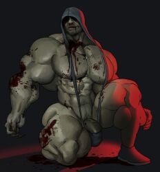 balls banana_hammock bara blood bulge flaccid hunter_(left_4_dead) left_4_dead male male_only muscles muscular on_one_knee penis remert solo solo_male zombie