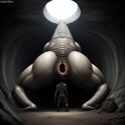 ai_generated cave cloaca darkeffect human hyper_cloaca imminent_vore larger_female monster nightmare_fuel nude smaller_male unusual_anatomy