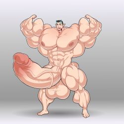 barefoot bodybuilder feet hyper hyper_balls hyper_cock hyper_genitalia hyper_penis hyper_testicles khanthedestroyer male male_only muscles muscular muscular_arms muscular_male muscular_thighs