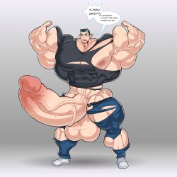 bodybuilder hyper hyper_balls hyper_cock hyper_genitalia hyper_penis hyper_testicles khanthedestroyer male male_only muscles muscular muscular_arms muscular_male muscular_thighs