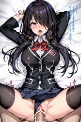 ai_generated clothed_female_nude_male clothed_sex crying cum_in_pussy cum_on_breasts date_a_live kiriya_kuroshi missionary_position raizen_high_school_uniform rape school_uniform sheet_grab spread_legs tagme tears thighhighs tokisaki_kurumi tongue tongue_out twintails