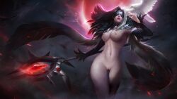 1girls big_breasts black_hair breasts female female_only heropans mobile_legends mobile_legends:_bang_bang naked nipples nude nude_edit nude_female pharsa_(mobile_legends) pussy solo white_hair