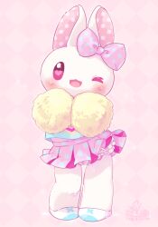 <3_pupils 2018 accessory anthro blush bodily_fluids bottomwear bow_ribbon checkered_background cheerleader cheerleader_outfit clear_urine clothing cotora female footwear frilly front_view full-length_portrait genital_fluids hair_accessory hair_ribbon hairbow holding_pom_poms lagomorph leporid looking_at_viewer mammal mimi_(cotora) miniskirt one_eye_closed open_mouth open_smile panties pattern_background peeing pink_background pink_bow pink_sclera pleated_skirt polka_dot_bow polka_dot_skirt polka_dots pom_poms portrait rabbit ribbons shoes simple_background skirt smile solo sweat sweatdrop thigh_gap underwear upskirt urine wetting wink winking_at_viewer