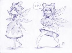 1girls big_breasts blush bow breast_expansion cirno crot fairy marcoscrot no_humans short_hair smile team_shanghai_alice touhou youkai