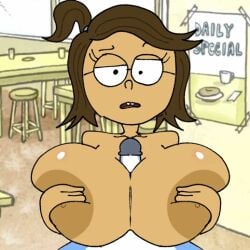 animated big_breasts big_penis brown_hair cheating cheating_girlfriend eileen_roberts glasses infidelity mordecai_(regular_show) paizuri paizuri_on_lap regular_show themoll thick_breasts titjob