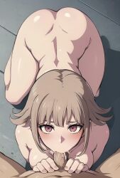 1boy 1girls 2d ai_generated all_fours ass bare_ass big_breasts blowjob blush breasts cum cum_in_mouth cum_inside cumshot curvy danganronpa danganronpa_2:_goodbye_despair deepthroat duo ejaculation eye_contact fellatio female from_above light-skinned_female light_skin looking_at_viewer looking_up male naked naked_female nanami_chiaki no_panties nopemope26 nude nude_female oral oral_penetration oral_sex penetration penis pink_eyes plump pov sex thighs uncensored video_games