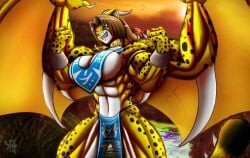 abs biceps big_breasts big_muscles breasts brown_hair cat cheetah cylnx dragon feline female hair horns huge_breasts hybrid large_breasts large_muscles long_hair muscles muscular muscular_arms muscular_female muscular_legs muscular_thighs pecs spikes spots wings xilimyth