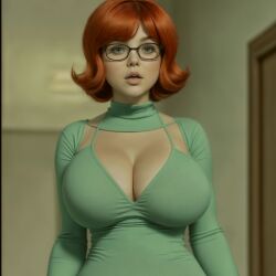 1girls ai_generated ariel_winter breasts celebrity cleavage female female_only glasses hanna-barbera scooby-doo velma_dinkley