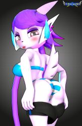 anthro aquatic_dragon bikini blush dragon female female_protagonist freedom_planet freedom_planet_2 looking_at_viewer looking_back looking_back_at_viewer sash_lilac tbwinger92 video_games water_dragon