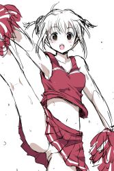 blush bun_cover cheerleader cheerleader_uniform colored_sketch double_bun female female_only fully_clothed ginkamiaki gintama hair_ornament kagura_(gintama) leg_lift leg_up looking_at_viewer open_mouth panties partially_colored pleated_skirt pom_poms sketch smile solo sweat upskirt