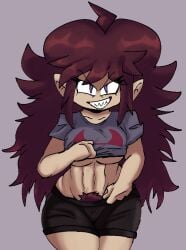 auburn_hair exposed_midriff female_pubic_hair friday_night_funkin friday_night_funkin_mod girlfriend_(friday_night_funkin) hyperingaway midriff pubic_hair pulling_down_pants pulling_up_shirt removing_clothing tagme tails_gets_trolled troll_girlfriend_(friday_night_funkin) underboob