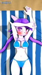 anthro aquatic_dragon beach bikini blush dragon female female_protagonist freedom_planet freedom_planet_2 looking_at_viewer sash_lilac tbwinger92 video_games water_dragon