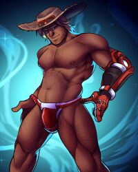 1boy 2019 activision bara bara_tits barazoku beard_stubble big_bulge blizzard_entertainment bulge cole_cassidy facial_hair gay hairy hairy_male huge_bulge jockstrap lifeguard_cassidy looking_at_viewer male male_focus male_nipples male_only manly muscular_male nipples overwatch overwatch_2 penis_outline solo solo_male thedamnthinguy thong underwear vorticesrig yaoi