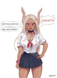 1girls bunny_ears bunny_tail dark-skinned_female dark_skin female female_focus female_only jagalxh miruko my_hero_academia red_eyes rumi_usagiyama school_uniform white_hair