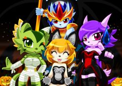 anthro aquatic_dragon arung canine carol_tea dragon feline female female_protagonist freedom_planet freedom_planet_2 halloween looking_at_viewer male milla_basset oc sash_lilac video_games water_dragon wildcat