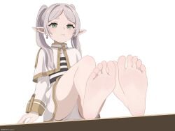 1girls barefoot clothed earrings elf elf_ears elf_female feet female foot_fetish foot_focus frieren green_eyes long_hair miaopa2s panties pointy_ears pout pouting simple_background sitting soles solo solo_female solo_focus sousou_no_frieren tagme toes white_background white_hair white_panties